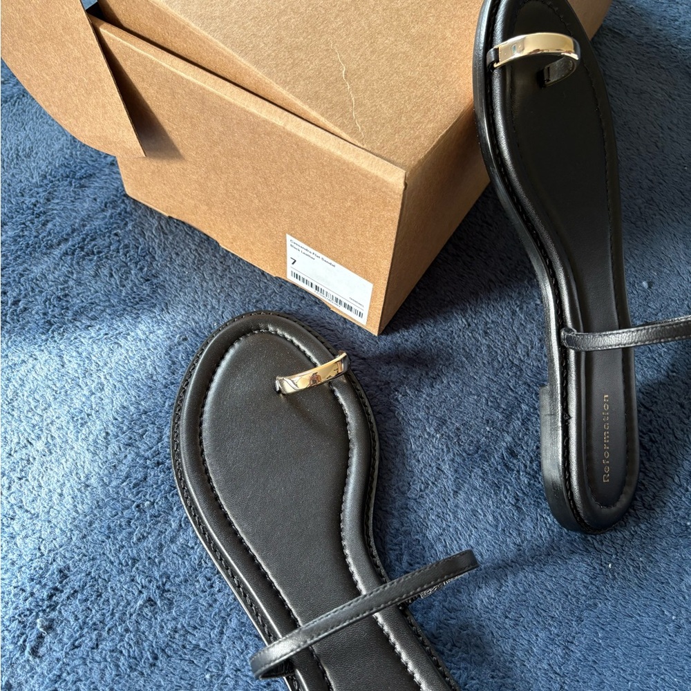Reformation Black Sandals with Gold Accents